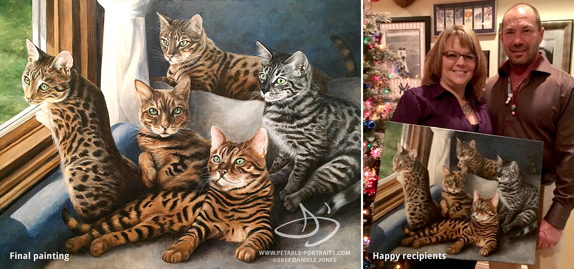 pet portrait painting of Savannah cats