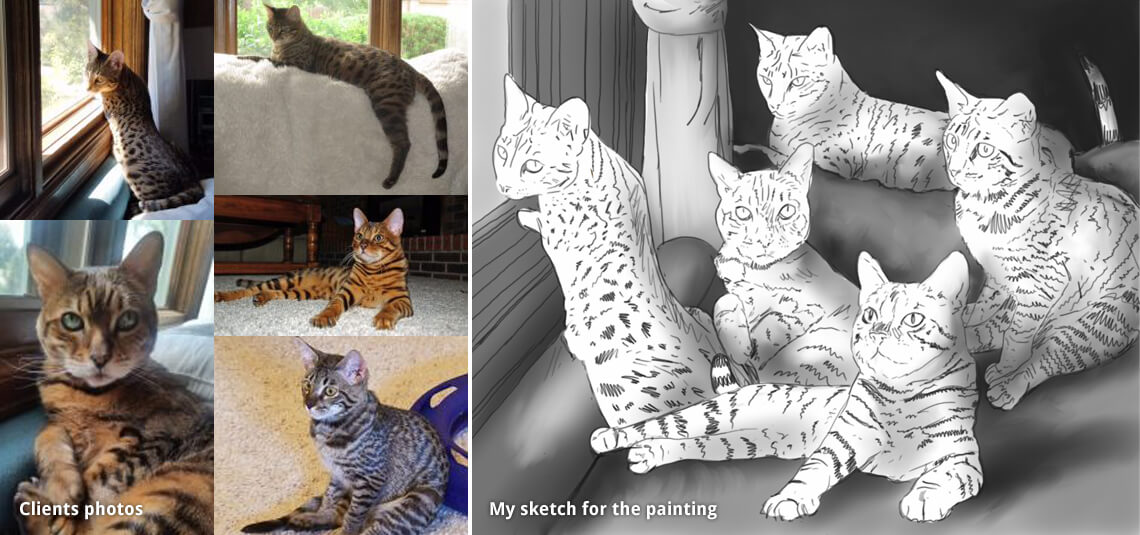 cat portrait painting of Savannah cats