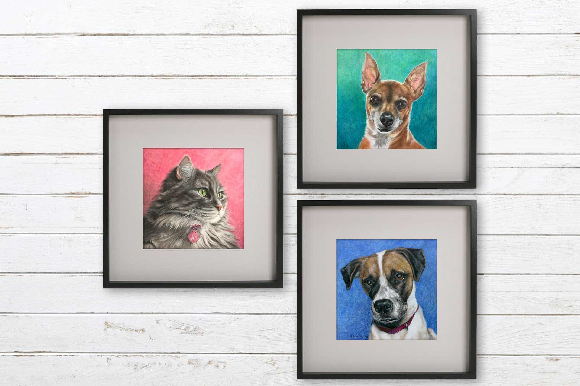 Custom Pet Portraits in Colored Pencil and Watercolor